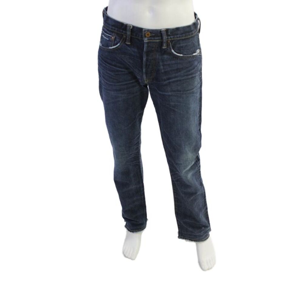 NSF Womens Cotton Distressed Detail Buttoned Straight Legged Pants Blue Size 32